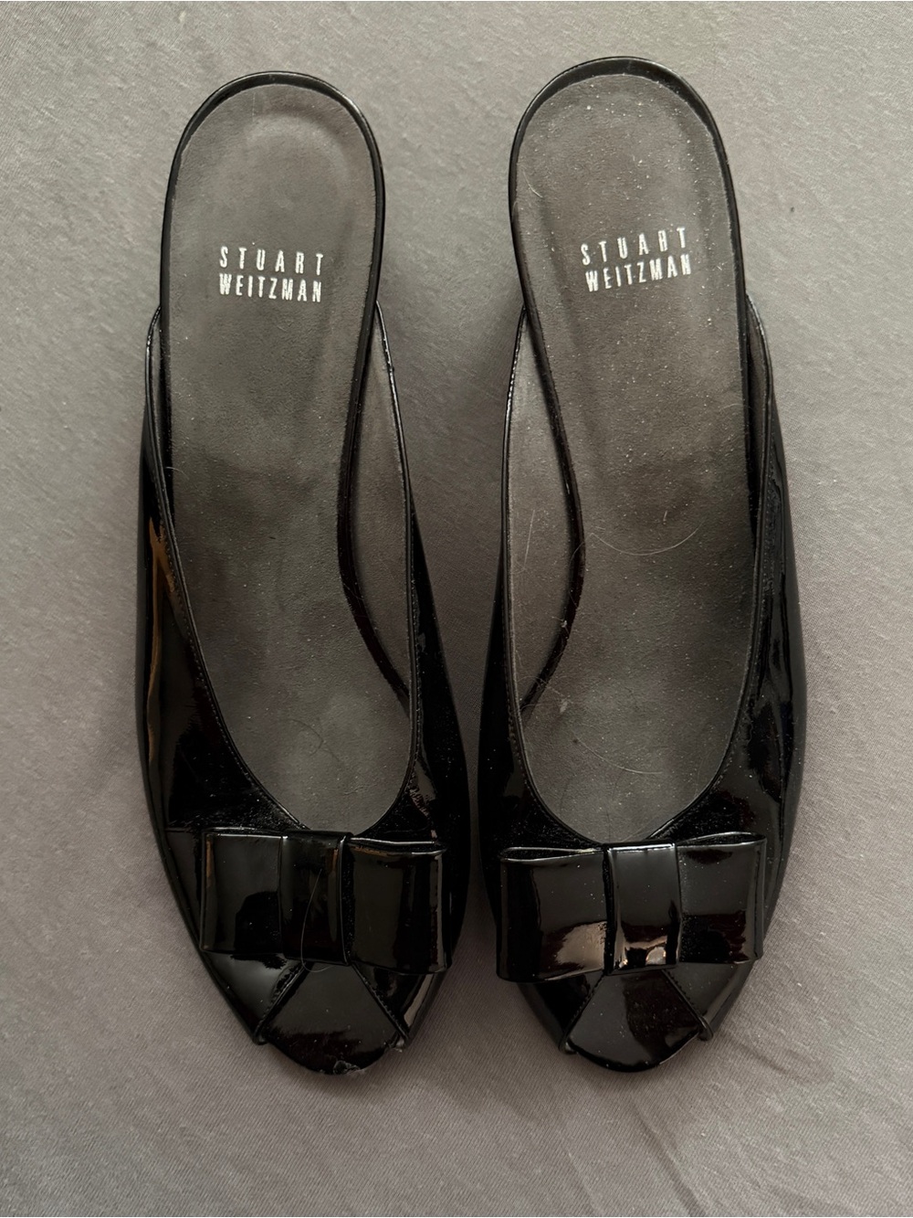Stuart Weitzman Black Patent Bow-Trim Ballet Flats